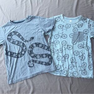 Tea Collection Gray and Blue Snake and Bicycle Tees